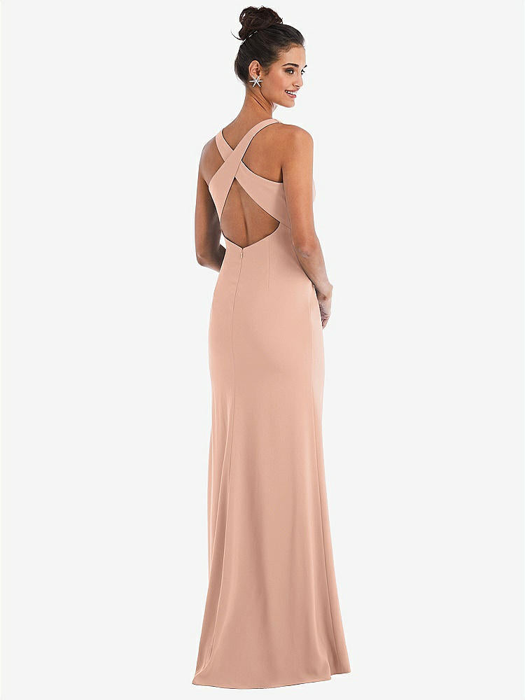 【NEW】【STYLE: TH050】CRISS-CROSS CUTOUT BACK MAXI ドレス 前面 スリット【COLOR: Pale Peach】【SIZE: 00-30W】