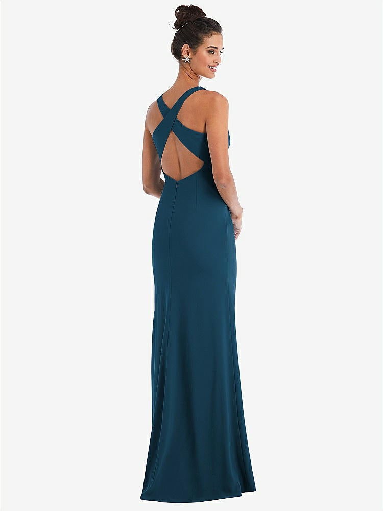 【NEW】【STYLE: TH050】CRISS-CROSS CUTOUT BACK MAXI ドレス 前面 スリット【COLOR: Atlantic Blue】【SIZE: 00-30W】