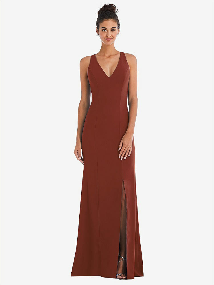 【NEW】【STYLE: TH050】CRISS-CROSS CUTOUT BACK MAXI ドレス 前面 スリット【COLOR: Auburn Moon】【SIZE: 00-30W】