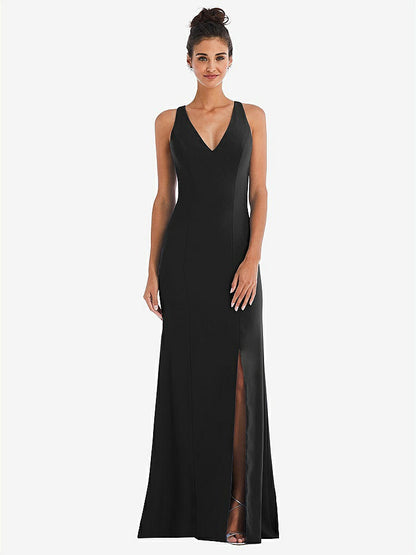 【NEW】【STYLE: TH050】CRISS-CROSS CUTOUT BACK MAXI ドレス 前面 スリット【COLOR: Black】【SIZE: 00-30W】