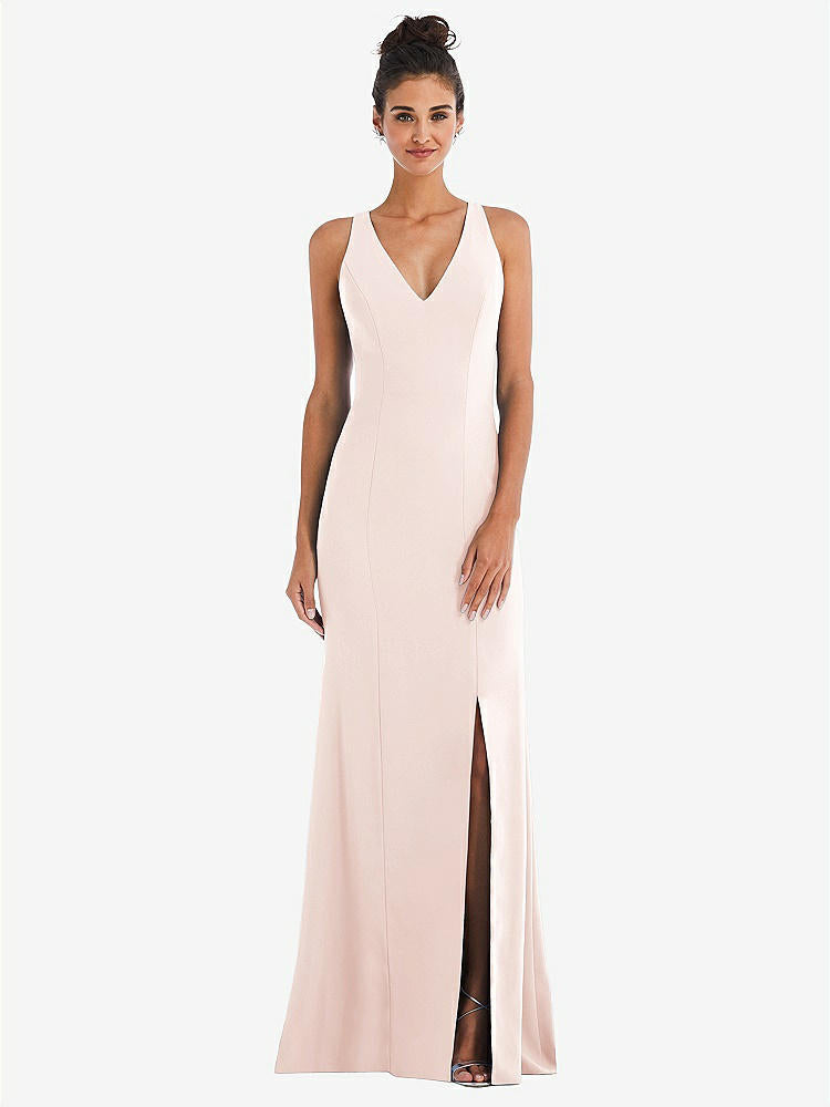 【NEW】【STYLE: TH050】CRISS-CROSS CUTOUT BACK MAXI ドレス 前面 スリット【COLOR: Blush】【SIZE: 00-30W】