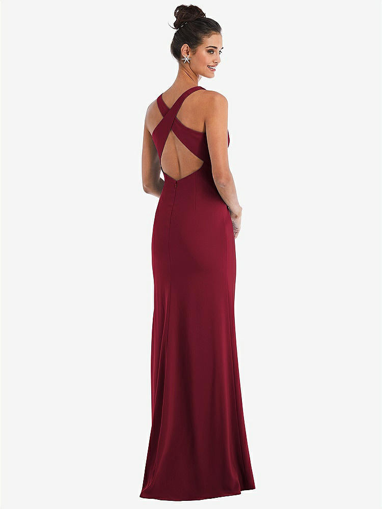 【NEW】【STYLE: TH050】CRISS-CROSS CUTOUT BACK MAXI ドレス 前面 スリット【COLOR: Burgundy】【SIZE: 00-30W】