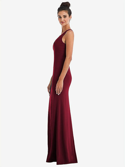 【NEW】【STYLE: TH050】CRISS-CROSS CUTOUT BACK MAXI ドレス 前面 スリット【COLOR: Burgundy】【SIZE: 00-30W】
