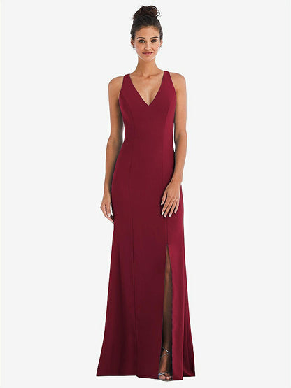 【NEW】【STYLE: TH050】CRISS-CROSS CUTOUT BACK MAXI ドレス 前面 スリット【COLOR: Burgundy】【SIZE: 00-30W】
