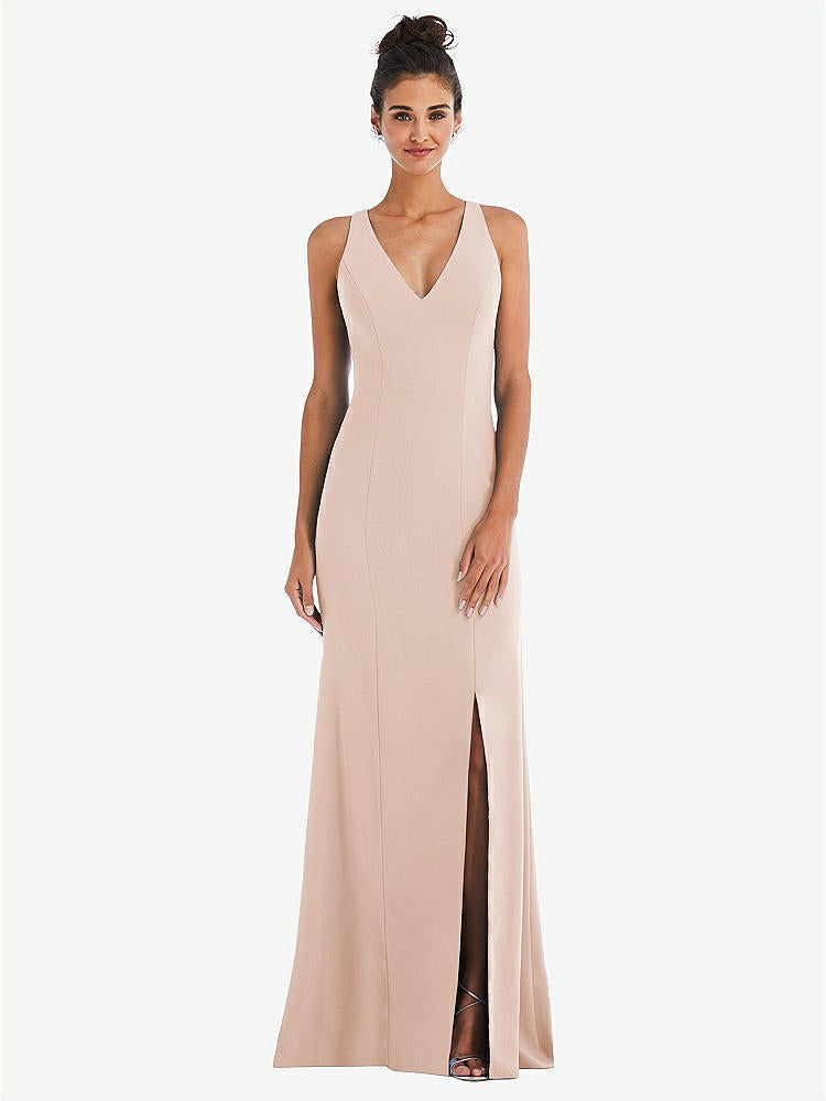 【NEW】【STYLE: TH050】CRISS-CROSS CUTOUT BACK MAXI ドレス 前面 スリット【COLOR: Cameo】【SIZE: 00-30W】