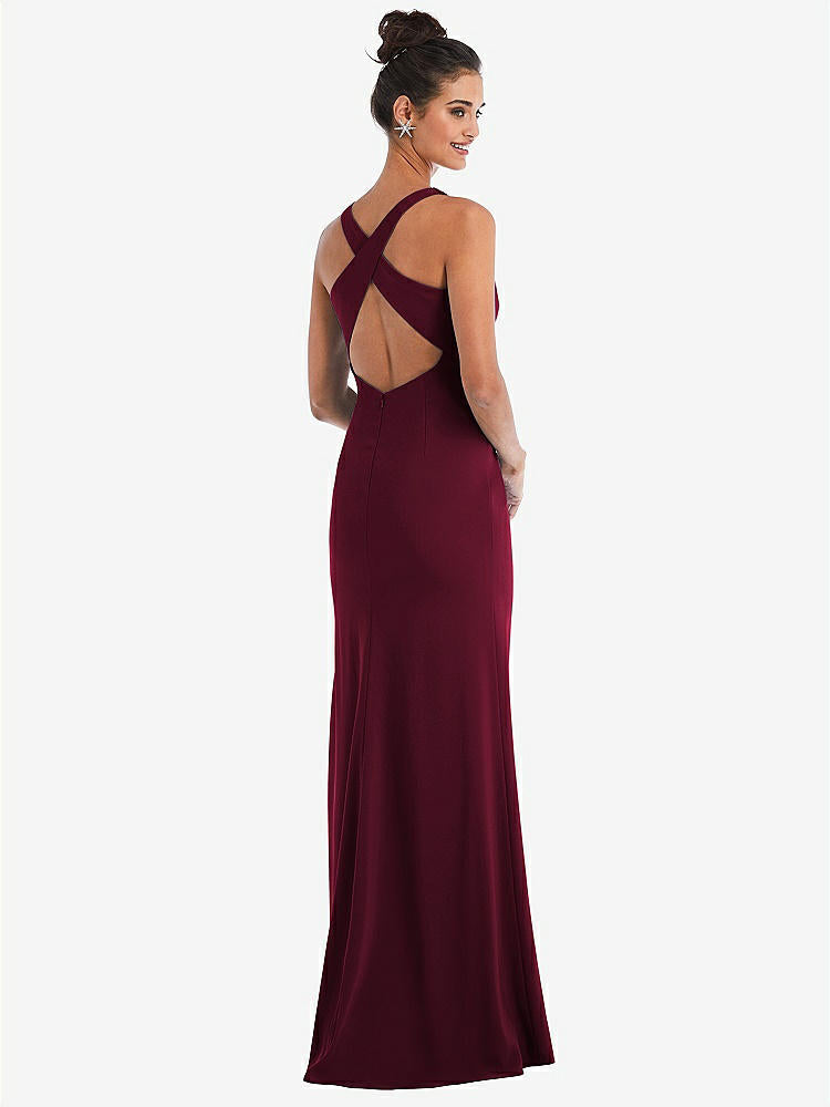 【NEW】【STYLE: TH050】CRISS-CROSS CUTOUT BACK MAXI ドレス 前面 スリット【COLOR: Cabernet】【SIZE: 00-30W】