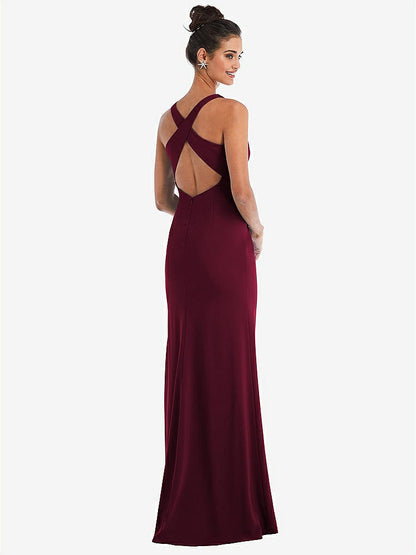 【NEW】【STYLE: TH050】CRISS-CROSS CUTOUT BACK MAXI ドレス 前面 スリット【COLOR: Cabernet】【SIZE: 00-30W】