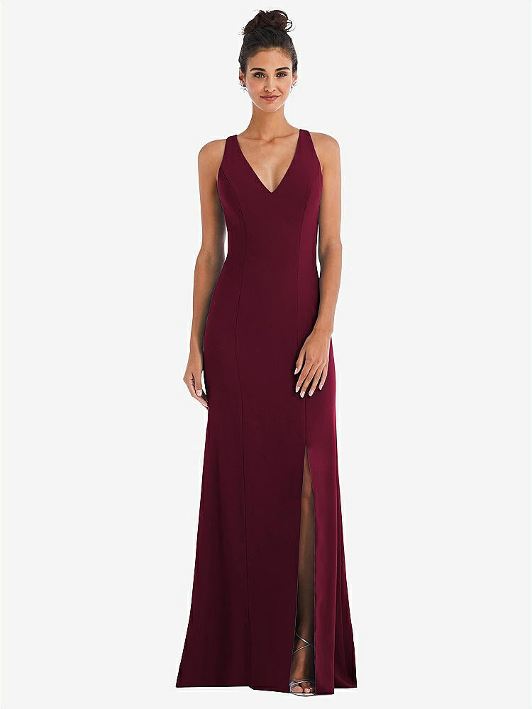 【NEW】【STYLE: TH050】CRISS-CROSS CUTOUT BACK MAXI ドレス 前面 スリット【COLOR: Cabernet】【SIZE: 00-30W】