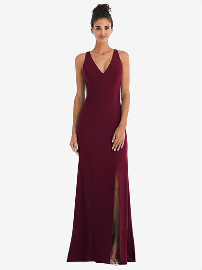 【NEW】【STYLE: TH050】CRISS-CROSS CUTOUT BACK MAXI ドレス 前面 スリット【COLOR: Cabernet】【SIZE: 00-30W】