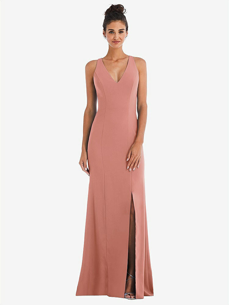 【NEW】【STYLE: TH050】CRISS-CROSS CUTOUT BACK MAXI ドレス 前面 スリット【COLOR: Desert Rose】【SIZE: 00-30W】