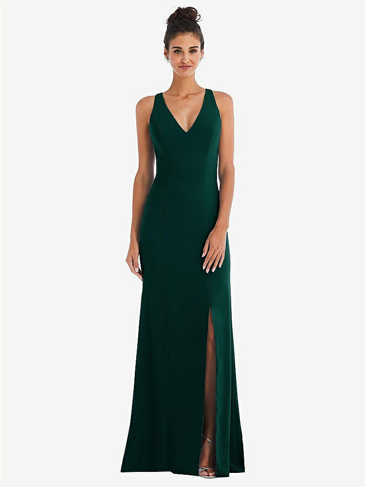 【NEW】【STYLE: TH050】CRISS-CROSS CUTOUT BACK MAXI ドレス 前面 スリット【COLOR: Evergreen】【SIZE: 00-30W】