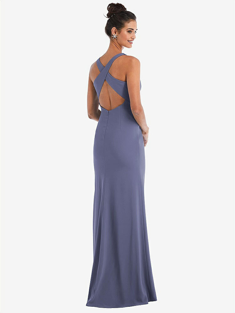 【NEW】【STYLE: TH050】CRISS-CROSS CUTOUT BACK MAXI ドレス 前面 スリット【COLOR: French Blue】【SIZE: 00-30W】