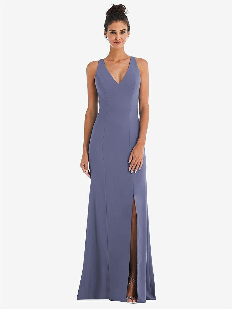 【NEW】【STYLE: TH050】CRISS-CROSS CUTOUT BACK MAXI ドレス 前面 スリット【COLOR: French Blue】【SIZE: 00-30W】