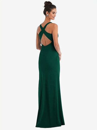 【NEW】【STYLE: TH050】CRISS-CROSS CUTOUT BACK MAXI ドレス 前面 スリット【COLOR: Hunter Green】【SIZE: 00-30W】