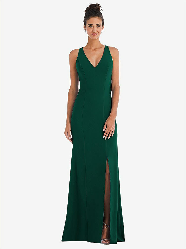 【NEW】【STYLE: TH050】CRISS-CROSS CUTOUT BACK MAXI ドレス 前面 スリット【COLOR: Hunter Green】【SIZE: 00-30W】