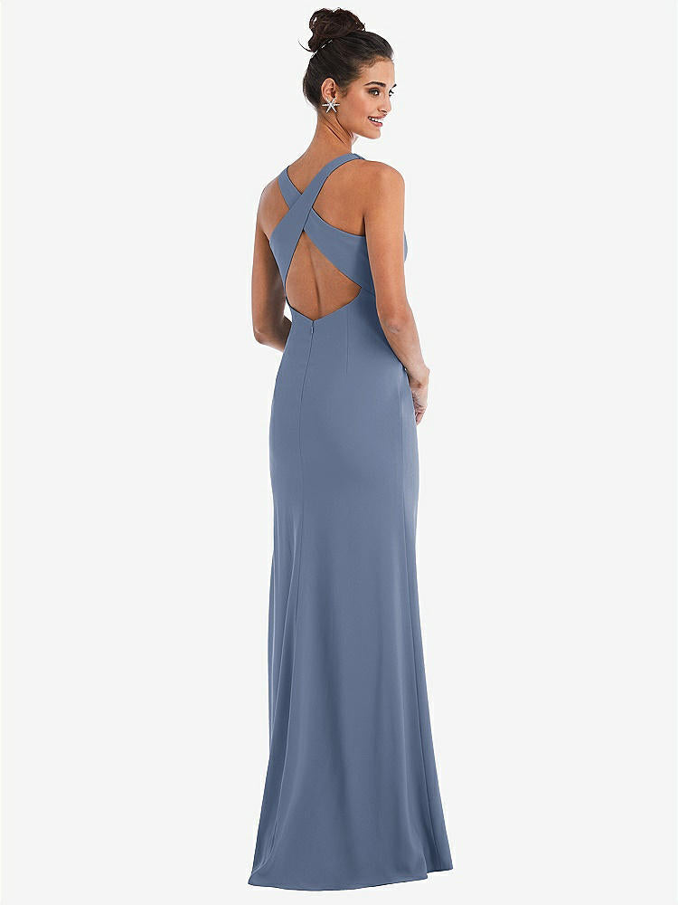 【NEW】【STYLE: TH050】CRISS-CROSS CUTOUT BACK MAXI ドレス 前面 スリット【COLOR: Larkspur Blue】【SIZE: 00-30W】