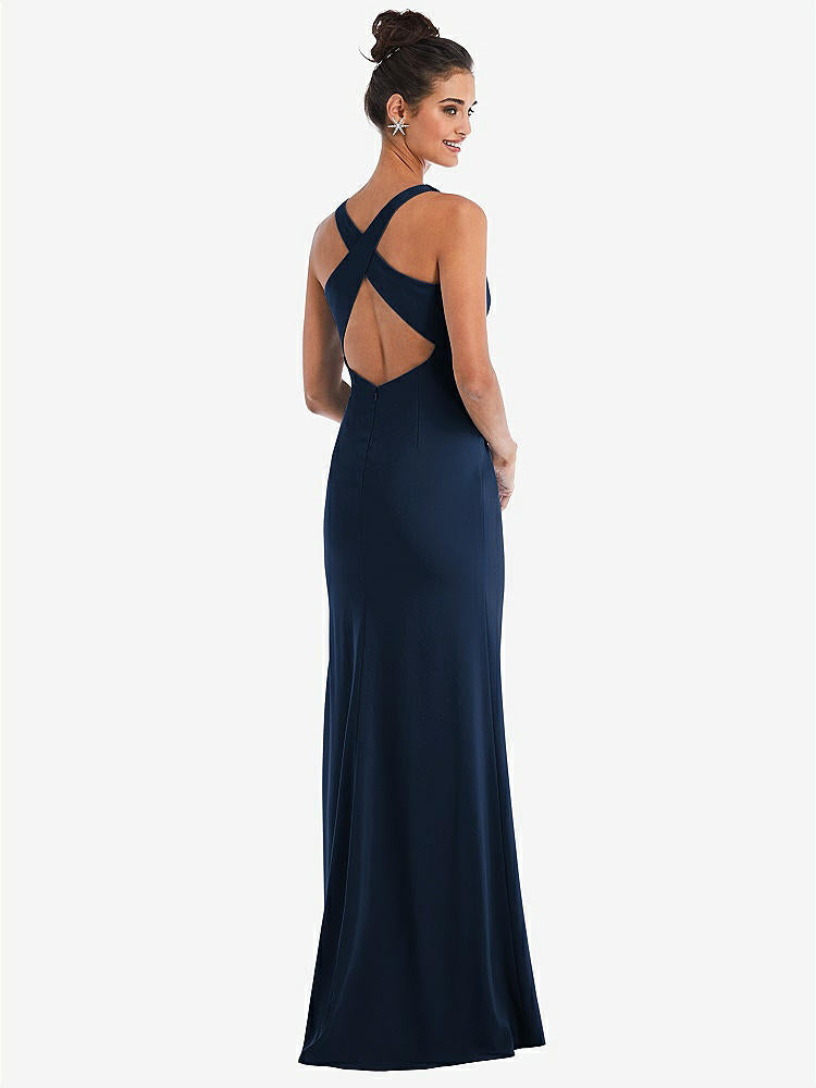 【NEW】【STYLE: TH050】CRISS-CROSS CUTOUT BACK MAXI ドレス 前面 スリット【COLOR: Midnight Navy】【SIZE: 00-30W】