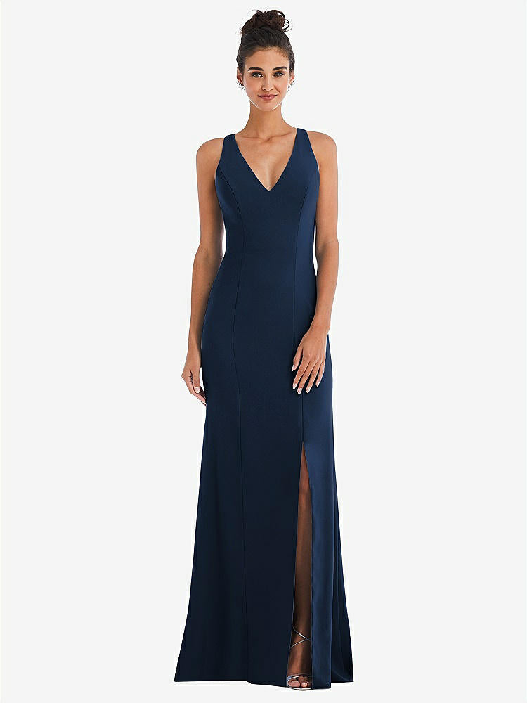 【NEW】【STYLE: TH050】CRISS-CROSS CUTOUT BACK MAXI ドレス 前面 スリット【COLOR: Midnight Navy】【SIZE: 00-30W】