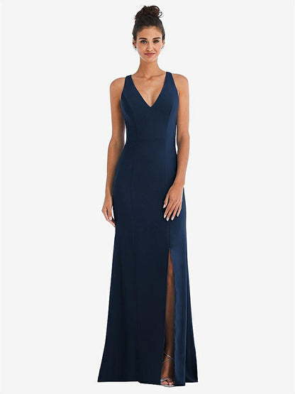 【NEW】【STYLE: TH050】CRISS-CROSS CUTOUT BACK MAXI ドレス 前面 スリット【COLOR: Midnight Navy】【SIZE: 00-30W】