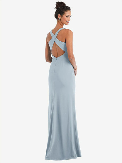 【NEW】【STYLE: TH050】CRISS-CROSS CUTOUT BACK MAXI ドレス 前面 スリット【COLOR: Mist】【SIZE: 00-30W】