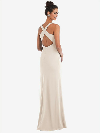 【NEW】【STYLE: TH050】CRISS-CROSS CUTOUT BACK MAXI ドレス 前面 スリット【COLOR: Oat】【SIZE: 00-30W】