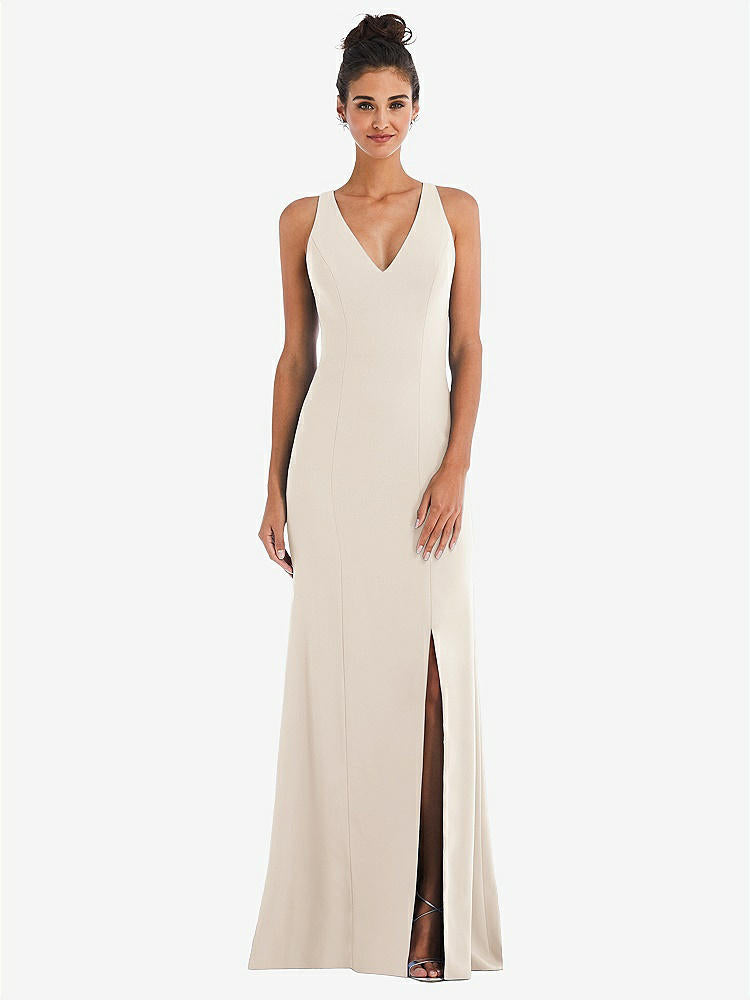 【NEW】【STYLE: TH050】CRISS-CROSS CUTOUT BACK MAXI ドレス 前面 スリット【COLOR: Oat】【SIZE: 00-30W】