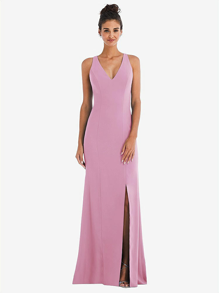 【NEW】【STYLE: TH050】CRISS-CROSS CUTOUT BACK MAXI ドレス 前面 スリット【COLOR: Powder Pink】【SIZE: 00-30W】