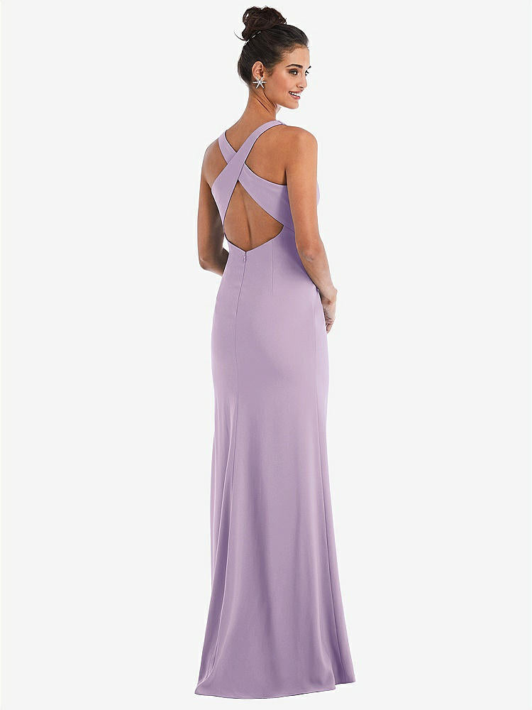 【NEW】【STYLE: TH050】CRISS-CROSS CUTOUT BACK MAXI ドレス 前面 スリット【COLOR: Pale Purple】【SIZE: 00-30W】