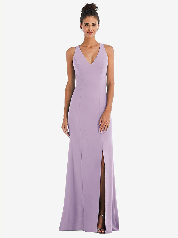 【NEW】【STYLE: TH050】CRISS-CROSS CUTOUT BACK MAXI ドレス 前面 スリット【COLOR: Pale Purple】【SIZE: 00-30W】