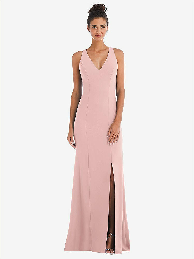 【NEW】【STYLE: TH050】CRISS-CROSS CUTOUT BACK MAXI ドレス 前面 スリット【COLOR: Rose - PANTONE Rose Quartz】【SIZE: 00-30W】