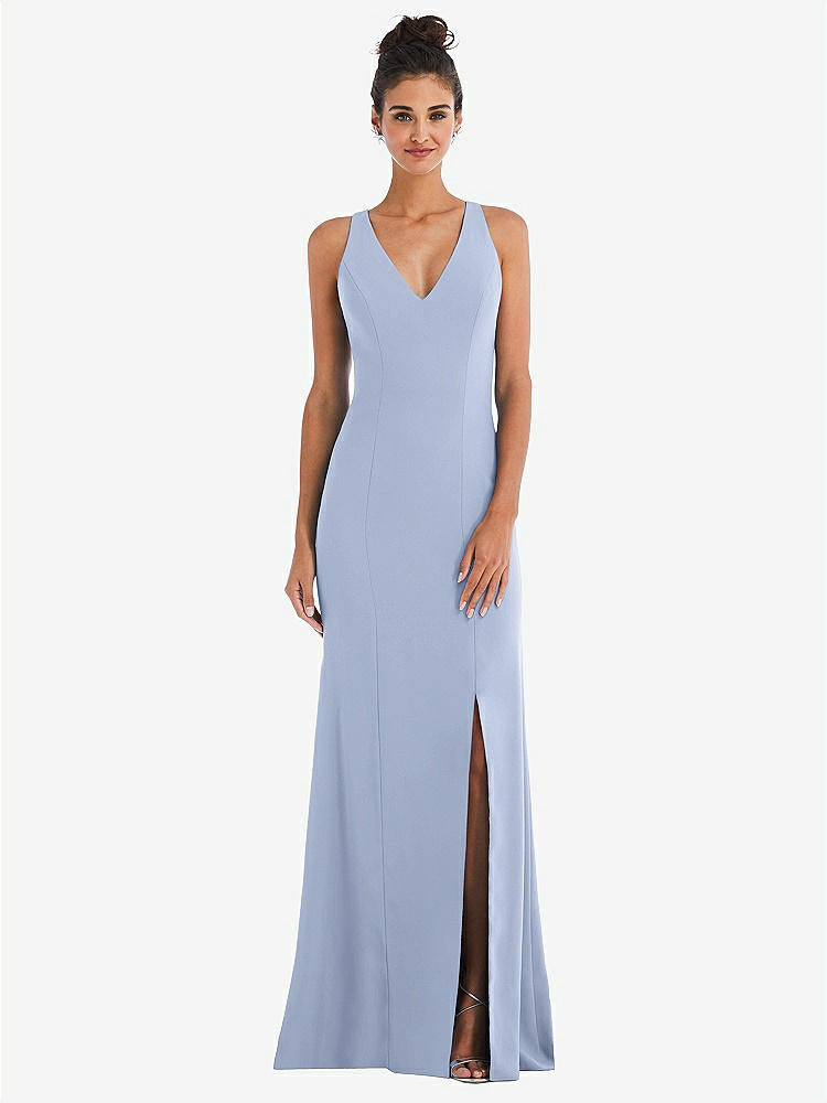 【NEW】【STYLE: TH050】CRISS-CROSS CUTOUT BACK MAXI ドレス 前面 スリット【COLOR: Sky Blue】【SIZE: 00-30W】