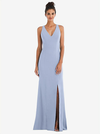 【NEW】【STYLE: TH050】CRISS-CROSS CUTOUT BACK MAXI ドレス 前面 スリット【COLOR: Sky Blue】【SIZE: 00-30W】