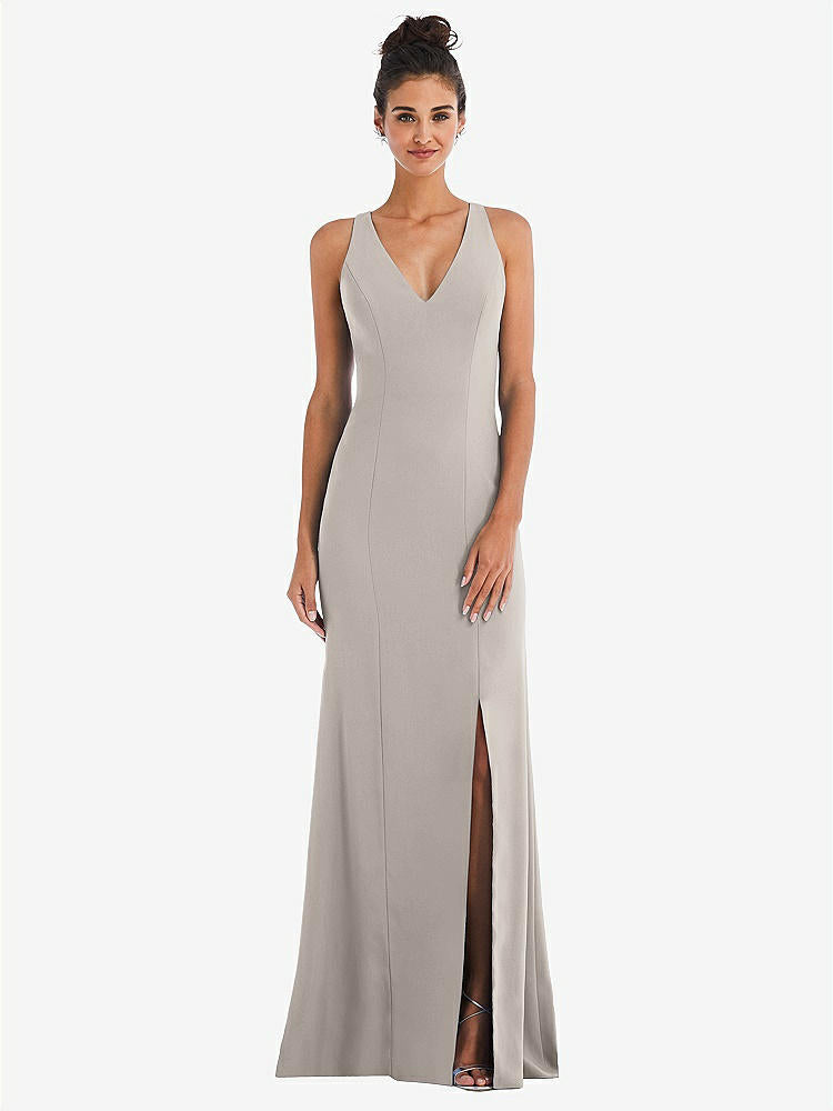 【NEW】【STYLE: TH050】CRISS-CROSS CUTOUT BACK MAXI ドレス 前面 スリット【COLOR: Taupe】【SIZE: 00-30W】