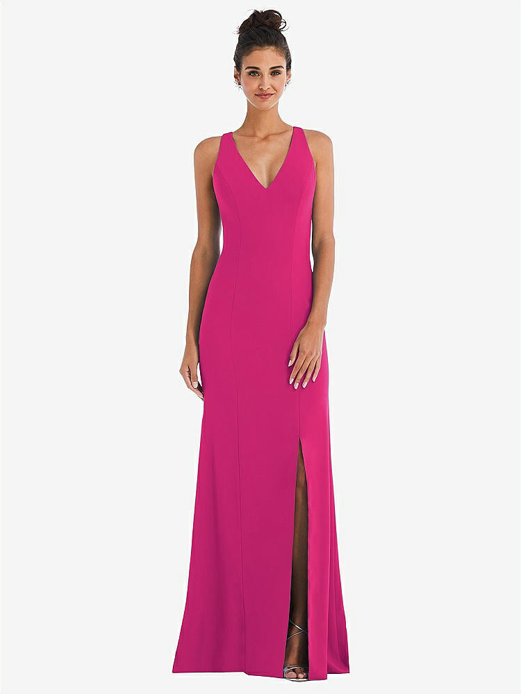 【NEW】【STYLE: TH050】CRISS-CROSS CUTOUT BACK MAXI ドレス 前面 スリット【COLOR: Think Pink】【SIZE: 00-30W】
