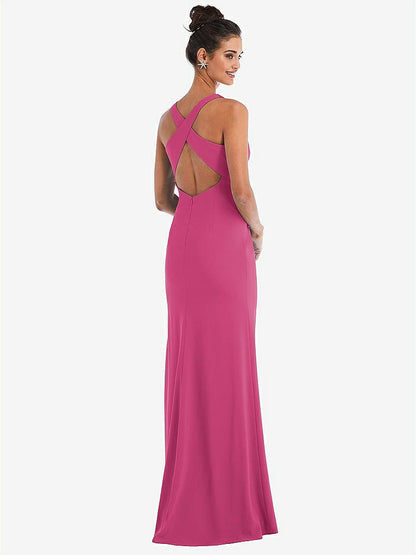 【NEW】【STYLE: TH050】CRISS-CROSS CUTOUT BACK MAXI ドレス 前面 スリット【COLOR: Tea Rose】【SIZE: 00-30W】