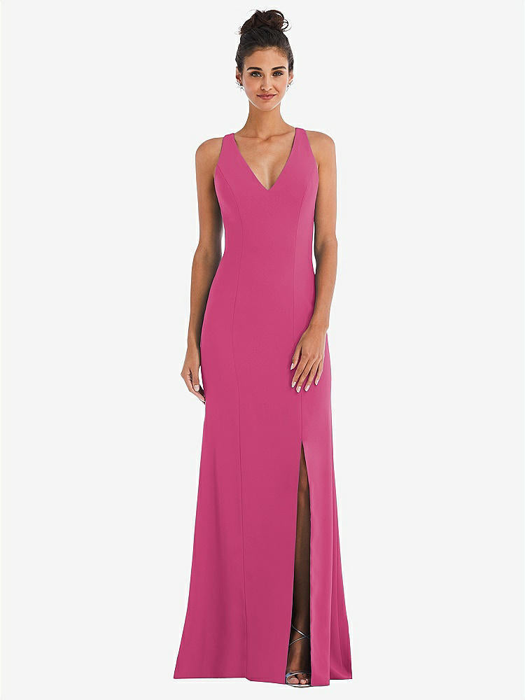 【NEW】【STYLE: TH050】CRISS-CROSS CUTOUT BACK MAXI ドレス 前面 スリット【COLOR: Tea Rose】【SIZE: 00-30W】