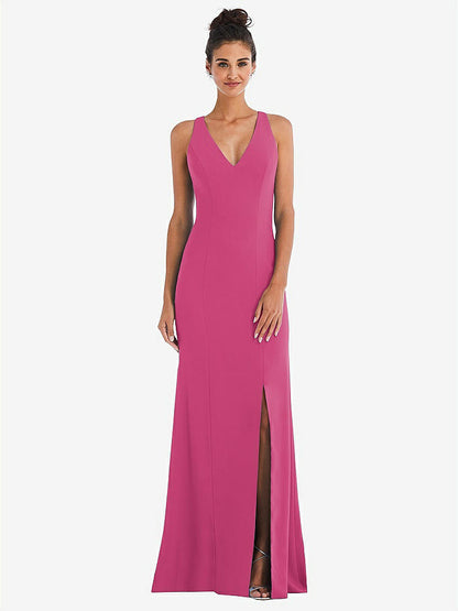 【NEW】【STYLE: TH050】CRISS-CROSS CUTOUT BACK MAXI ドレス 前面 スリット【COLOR: Tea Rose】【SIZE: 00-30W】