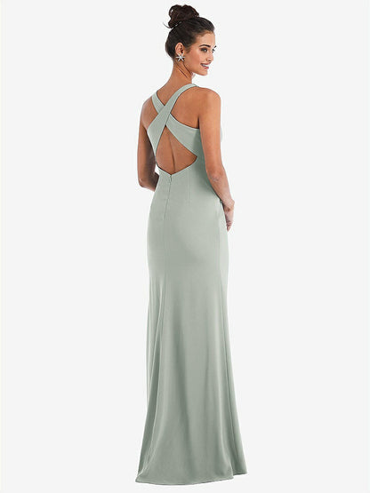 【NEW】【STYLE: TH050】CRISS-CROSS CUTOUT BACK MAXI ドレス 前面 スリット【COLOR: Willow Green】【SIZE: 00-30W】