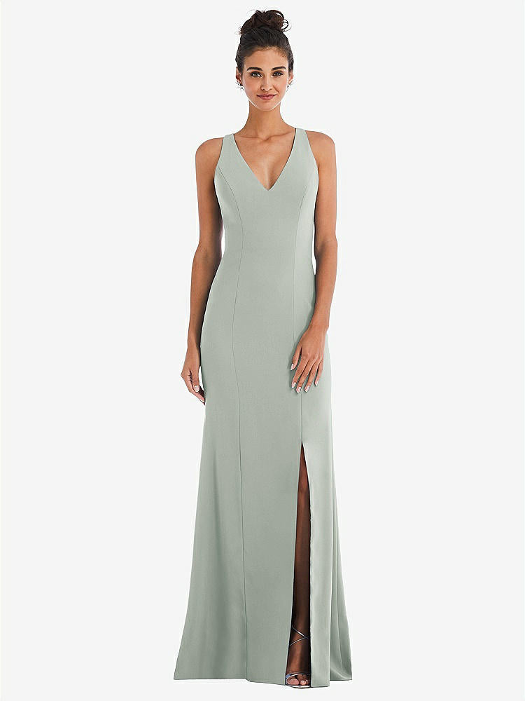 【NEW】【STYLE: TH050】CRISS-CROSS CUTOUT BACK MAXI ドレス 前面 スリット【COLOR: Willow Green】【SIZE: 00-30W】