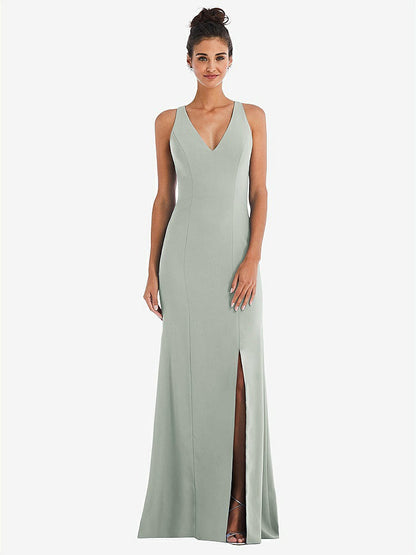 【NEW】【STYLE: TH050】CRISS-CROSS CUTOUT BACK MAXI ドレス 前面 スリット【COLOR: Willow Green】【SIZE: 00-30W】