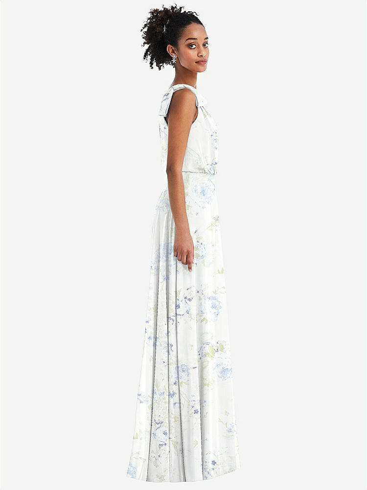 【STYLE: TH052】One-Shoulder Bow Blouson Bodice Maxi Dress【COLOR: Bleu Garden】