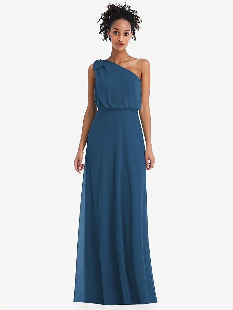 【NEW】【STYLE: TH052】ワンショルダー 弓 ブルーソン ボディス マキシ ドレス【COLOR: Dusk Blue】【SIZE: 00-30W】