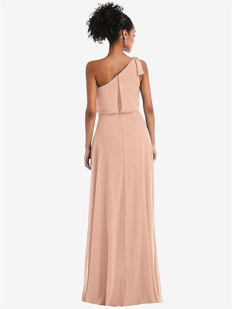 【STYLE: TH052】One-Shoulder Bow Blouson Bodice Maxi Dress【COLOR: Pale Peach】