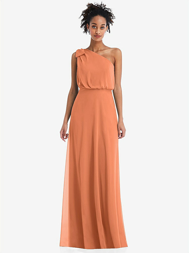 【STYLE: TH052】One-Shoulder Bow Blouson Bodice Maxi Dress【COLOR: Sweet Melon】
