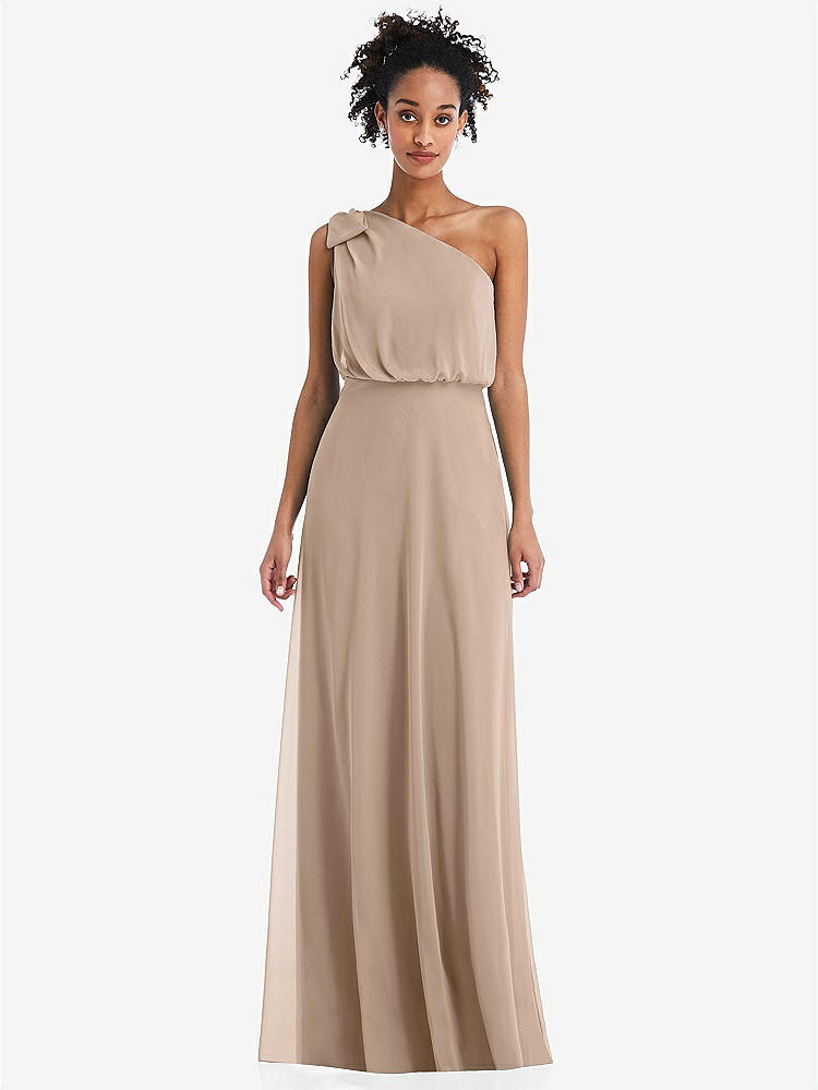 【STYLE: TH052】One-Shoulder Bow Blouson Bodice Maxi Dress【COLOR: Topaz】