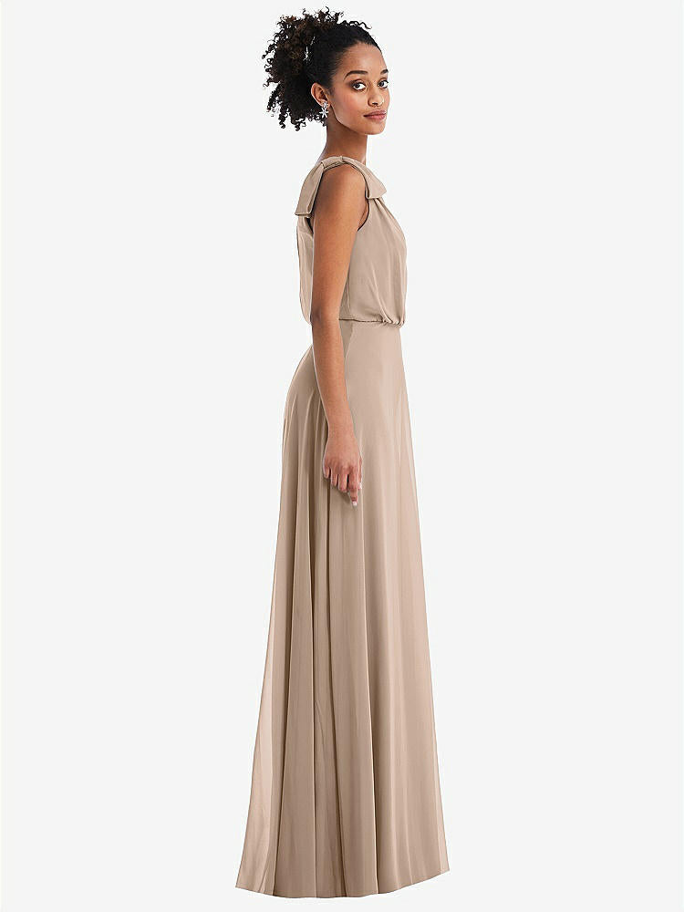 【STYLE: TH052】One-Shoulder Bow Blouson Bodice Maxi Dress【COLOR: Topaz】