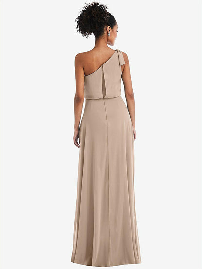 【STYLE: TH052】One-Shoulder Bow Blouson Bodice Maxi Dress【COLOR: Topaz】