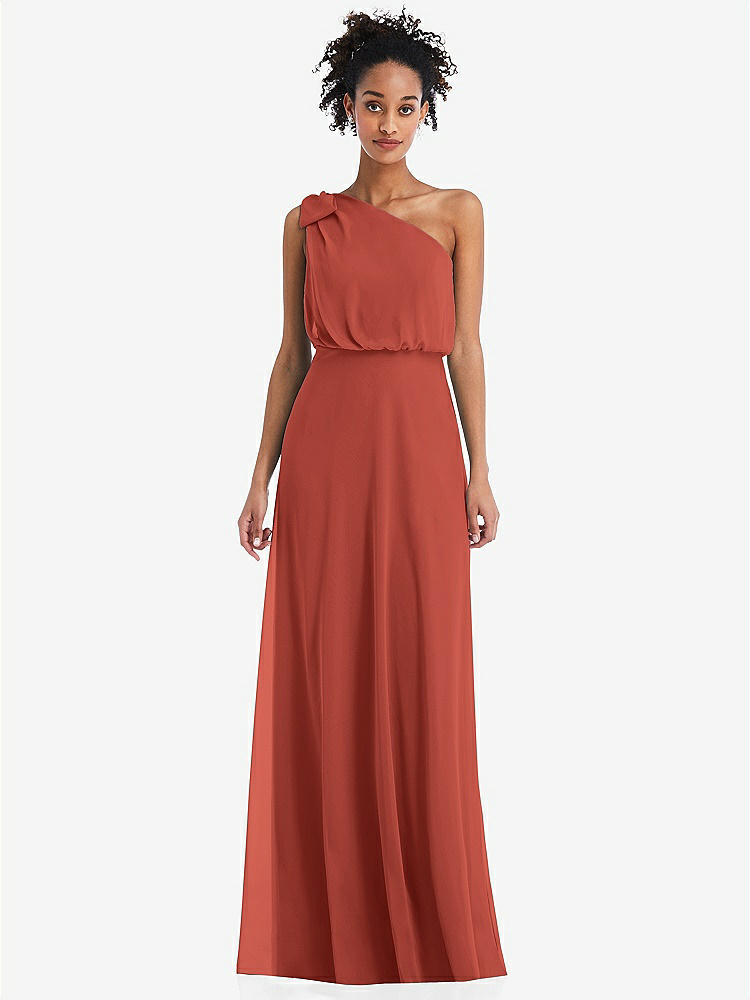 【STYLE: TH052】One-Shoulder Bow Blouson Bodice Maxi Dress【COLOR: Amber Sunset】