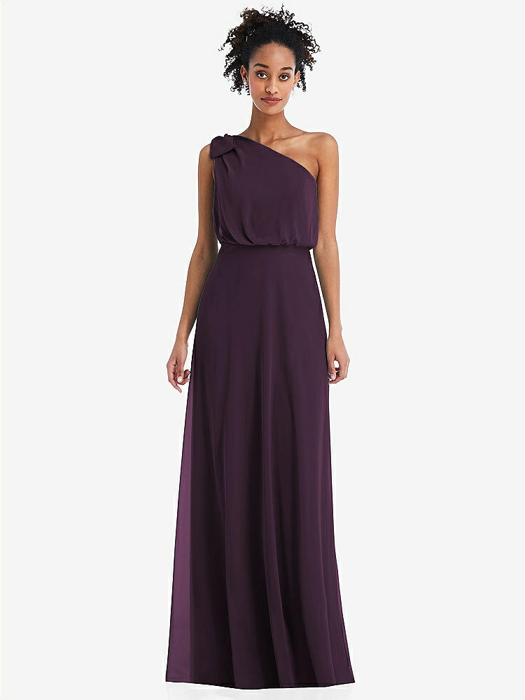 【NEW】【STYLE: TH052】ワンショルダー 弓 ブルーソン ボディス マキシ ドレス【COLOR: Aubergine】【SIZE: 00-30W】