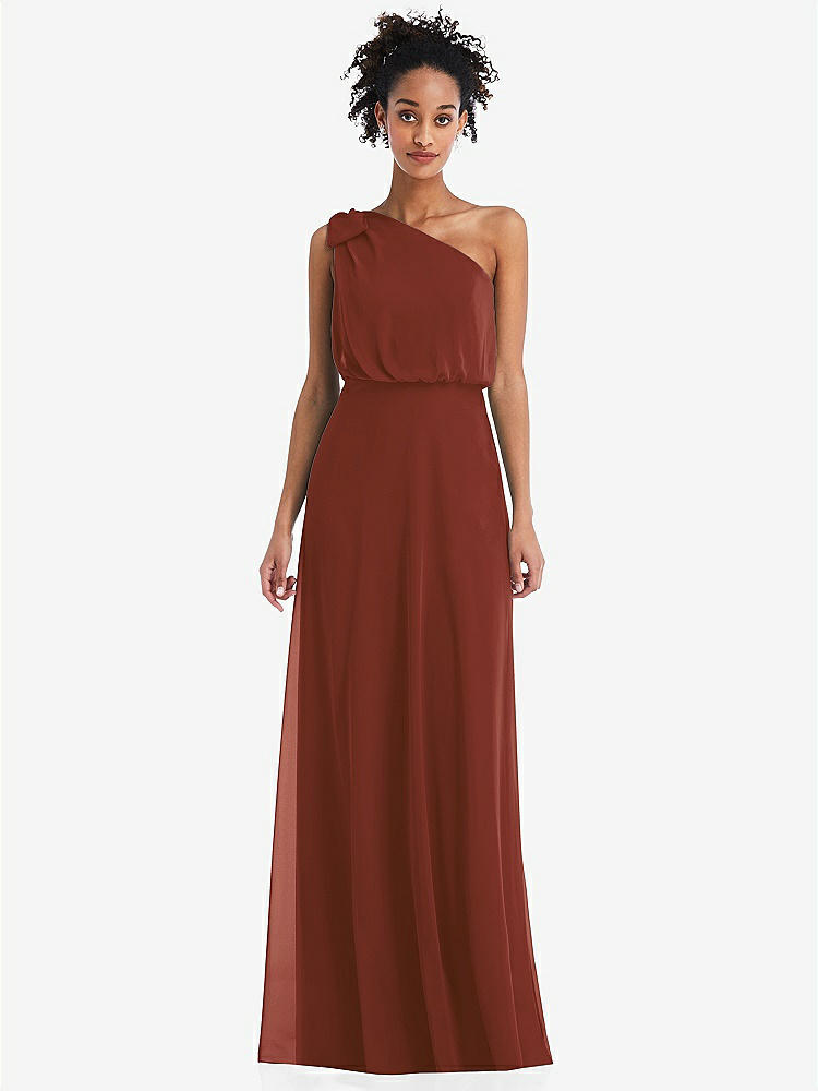【STYLE: TH052】One-Shoulder Bow Blouson Bodice Maxi Dress【COLOR: Auburn Moon】